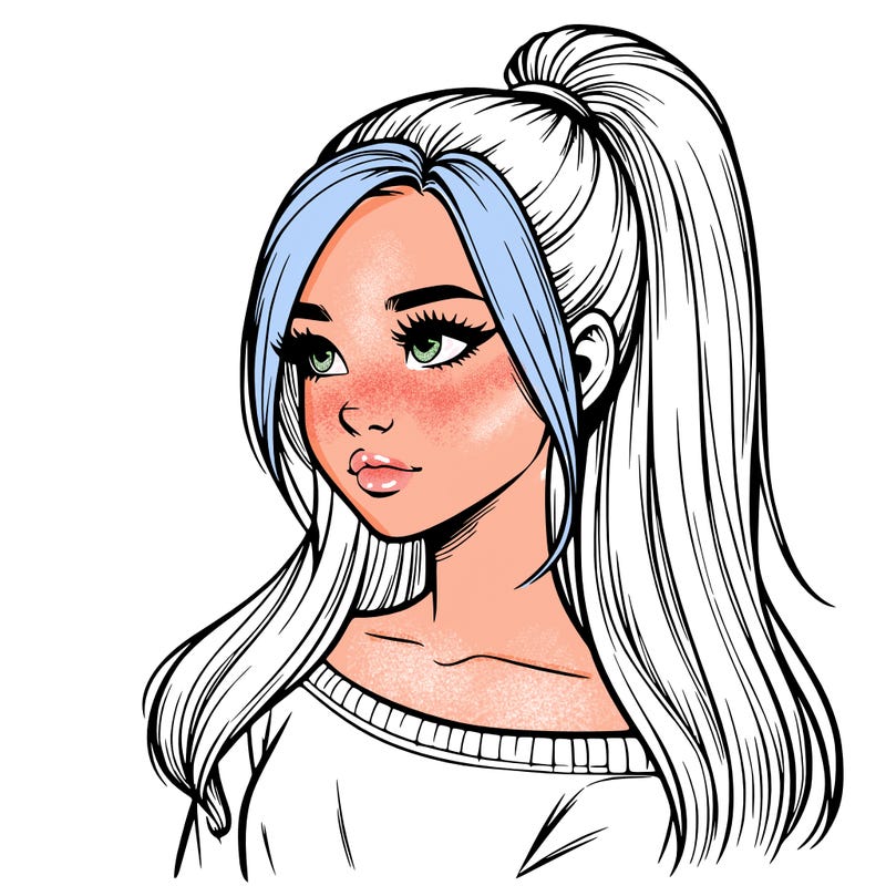 realistic girl with a high ponytail