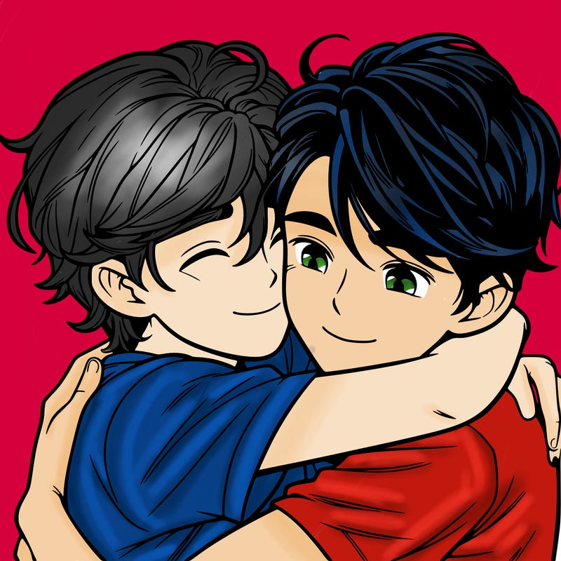 two realistic boys hugging