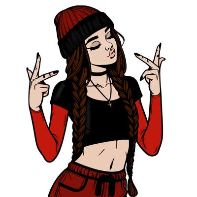 realistic teenage girl with braids and a beanie and crop top doing 🫶🏼