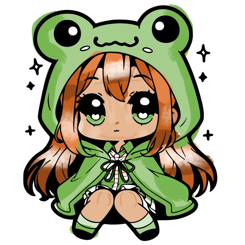 chibi girl with frog hoodie
