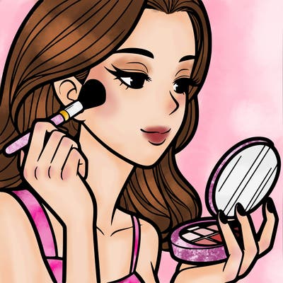 little girl putting on makeup