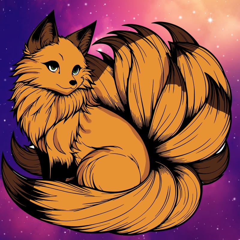 realistic detailed 9 tailed anime fox