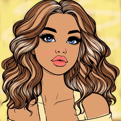 realistic girl with wavy hair and lips