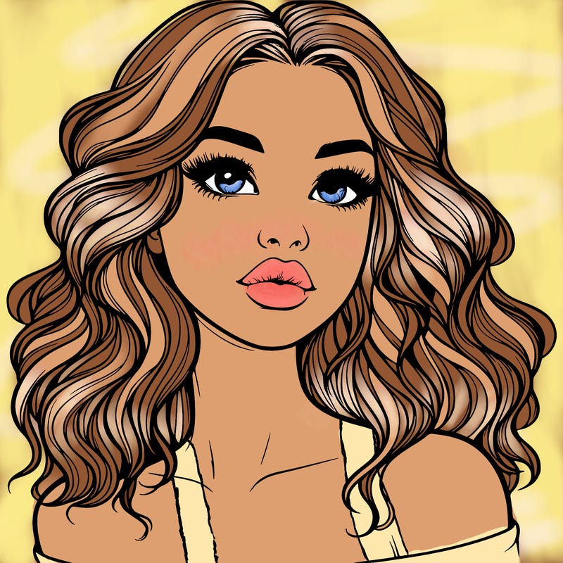 realistic girl with wavy hair and lips
