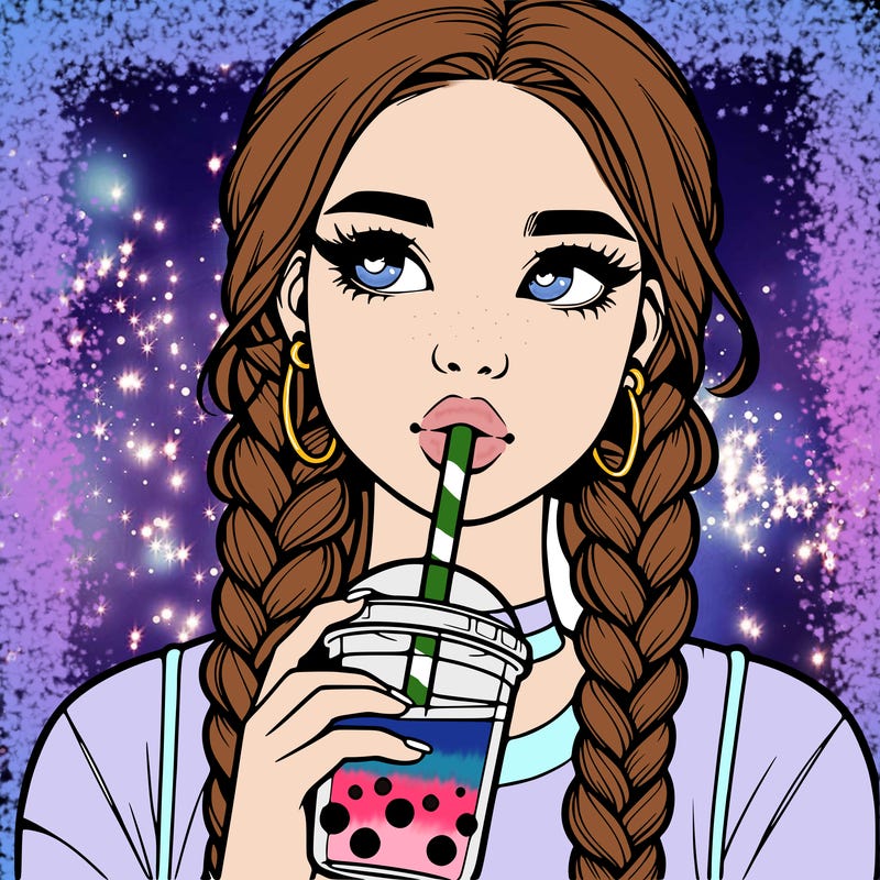 realistic girl with braided hair drinking boba