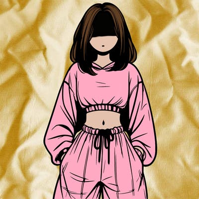 realistic girl faceless with baggy pants and a crop top