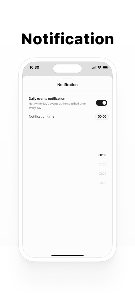 Tela de configurações de notificação no aplicativo Simple Calendar mostrando opções de alerta de eventos diários.