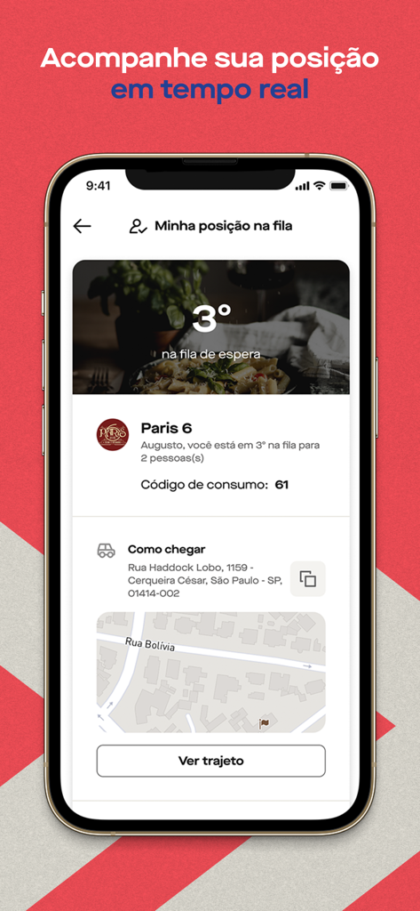 Real-time restaurant queue tracking on the Get In app interface