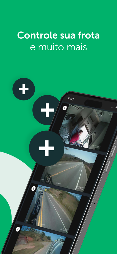 Intelbras Moovsec - Aplicación Intelbras Moovsec que muestra transmisiones de cámara de flota en vivo en la pantalla de un smartphone