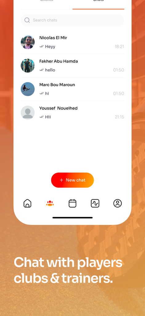 Sportciety app chat interface for messaging players clubs and trainers
