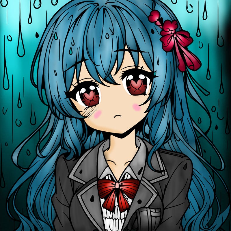 pretty anime girl in the rain