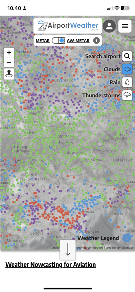 AirportWeather.com - Mappa meteorologica aeronautica interattiva che mostra dati METAR e di previsione per gli aeroporti in Europa