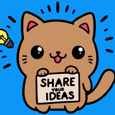 a cute cat saying share your ideas