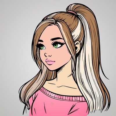 realistic girl with a high ponytail