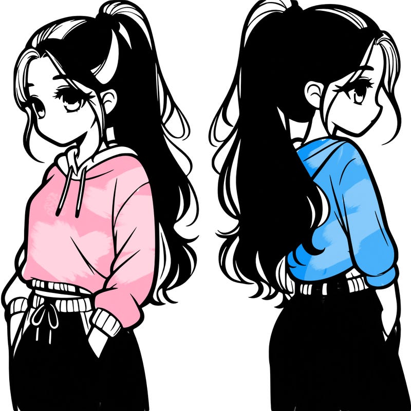 girl that is realistic with a pony tail and comfy outfit