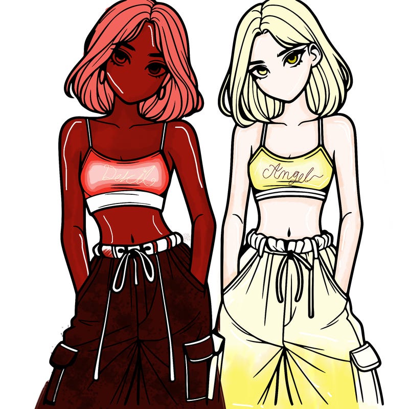 two girls with crop top with baggy pants