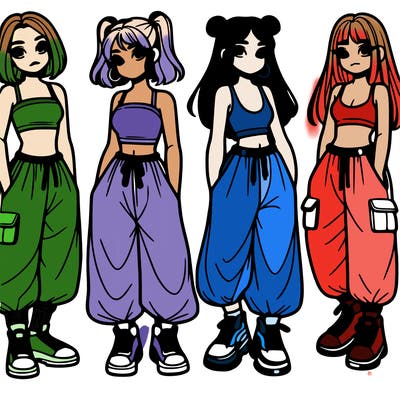 girls with crop top with baggy pants