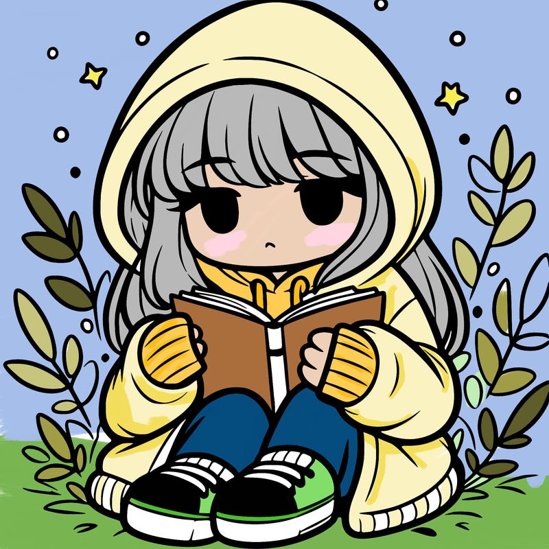 girl in oversized hoodie reading a book