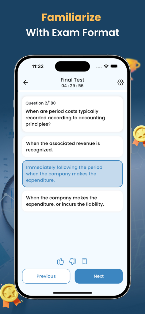 CFA Level 1 Exam Prep 2026 - CFA Level 1 exam prep app showing a practice test question and exam format