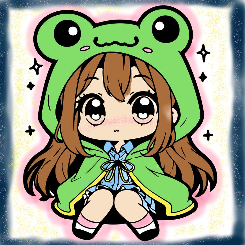 chibi girl with frog hoodie