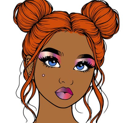 realistic girl with two buns on her hair and lips