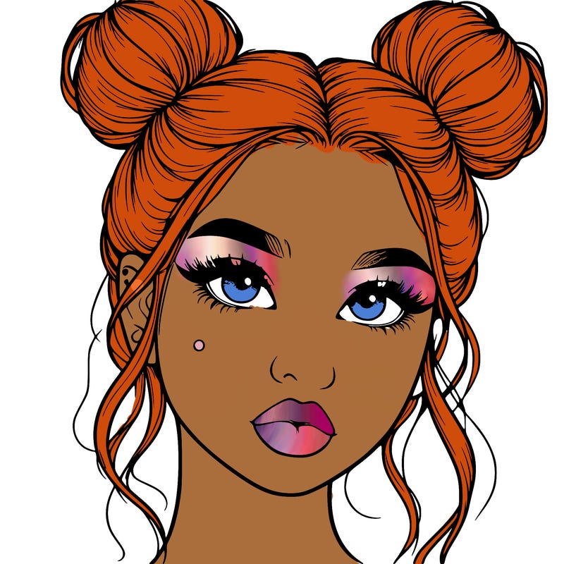 realistic girl with two buns on her hair and lips