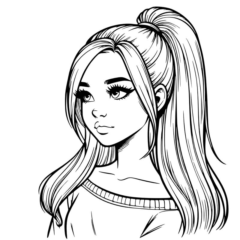 realistic girl with a high ponytail