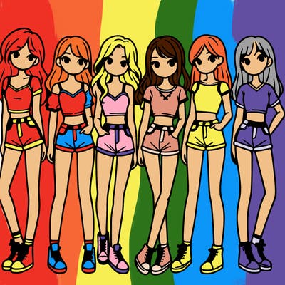 a group of girls wearing crop tops and shorts