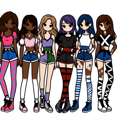 a group of girls wearing crop tops and shorts