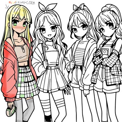 teen manga girls group of 4