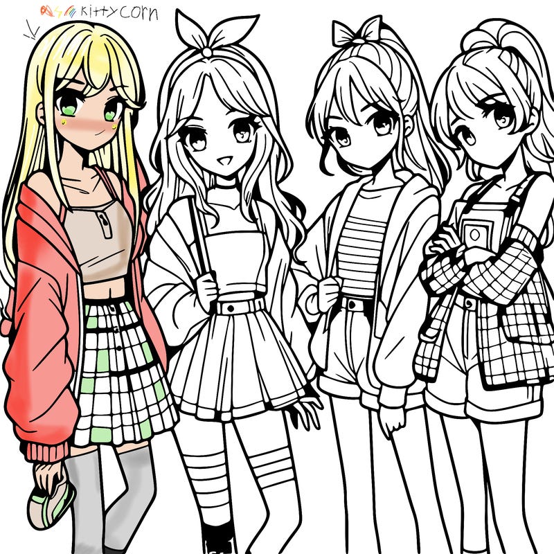 teen manga girls group of 4