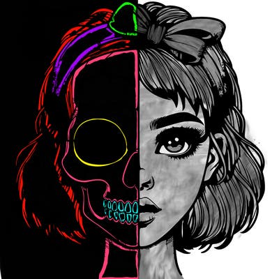 realistic girl with half skull mask