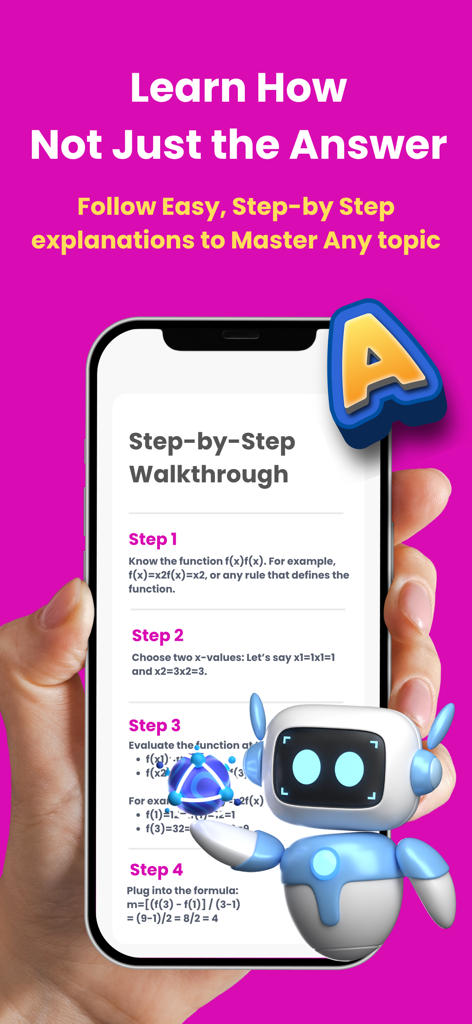 AI Math Helper Homework Solver - Smartphone displaying a detailed step by step math problem solution in the AI Math Helper app
