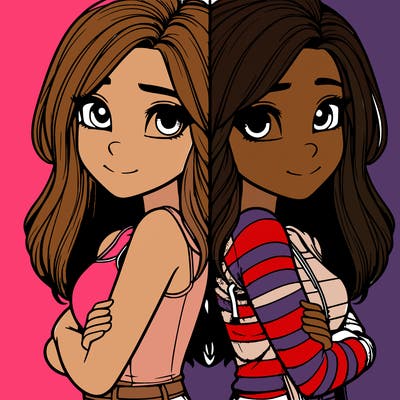 realistic girl split into two