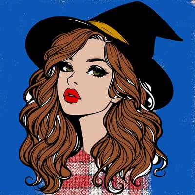 realistic witch girl with wavy hair and lips