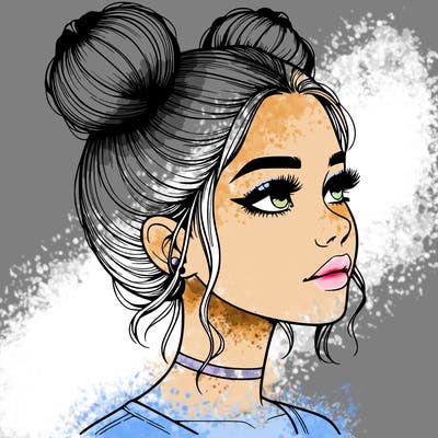 realistic girl with buns on the top of her head