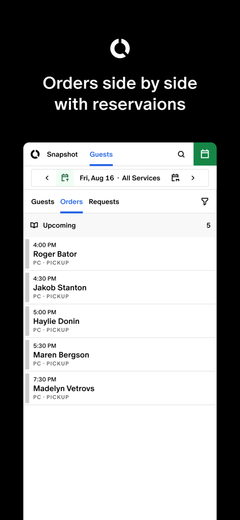 Une liste des prochaines commandes à emporter sur l'application mobile Tock Dashboard