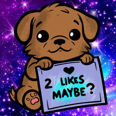 a puppy holding a sign that says 2 likes maybe?