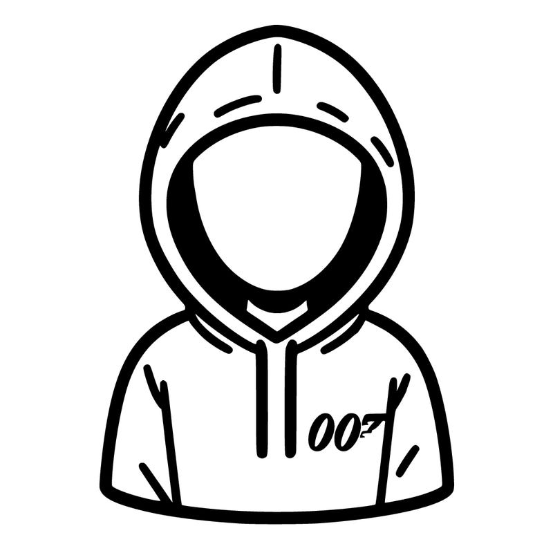 a person with non face waering a hoodie with a small 007 symbol