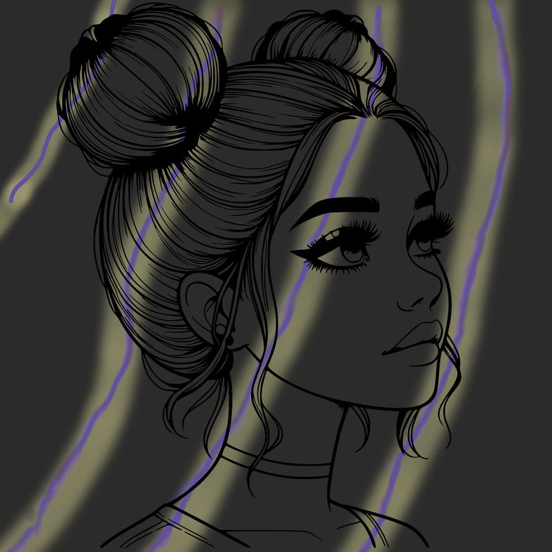 realistic girl with buns on the top of her head