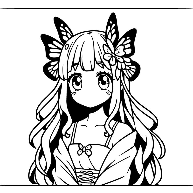 a butterfly girl that is in a anime with a butterfly hairclip