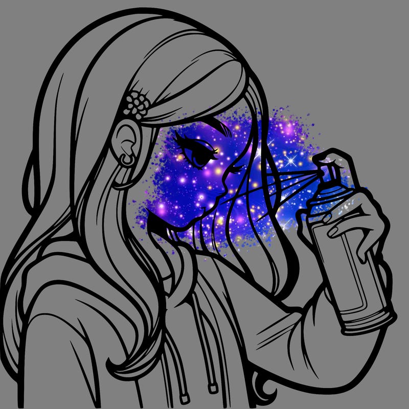 a realistic girl spray painting