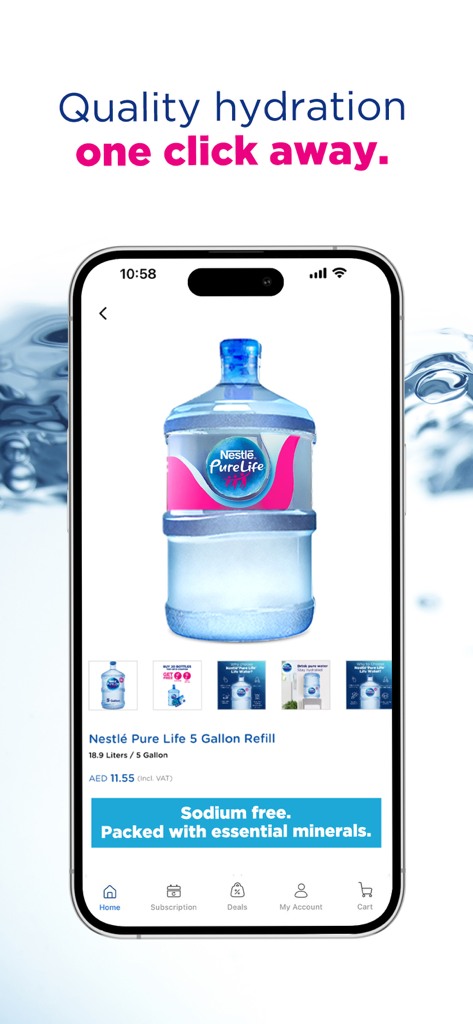 Nestlé Waters - Nestle Waters app product page for a 5 gallon water refill