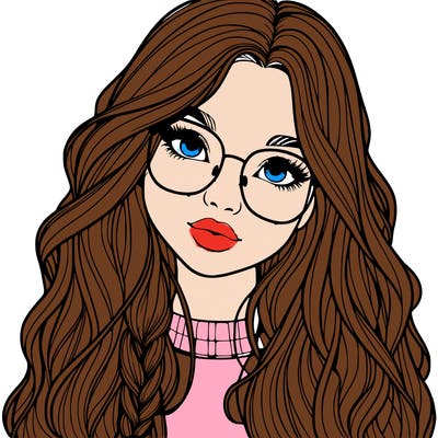 girl with long hair and freckles and glasses realistic