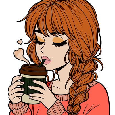 realistic girl drinking coffee