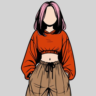 realistic girl faceless with baggy pants and a crop top