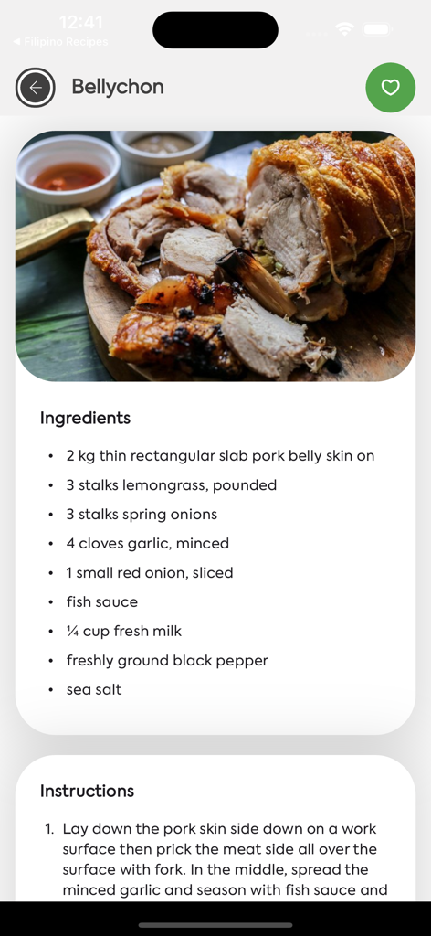 Bellychon recipe with ingredients and roasted pork belly photo