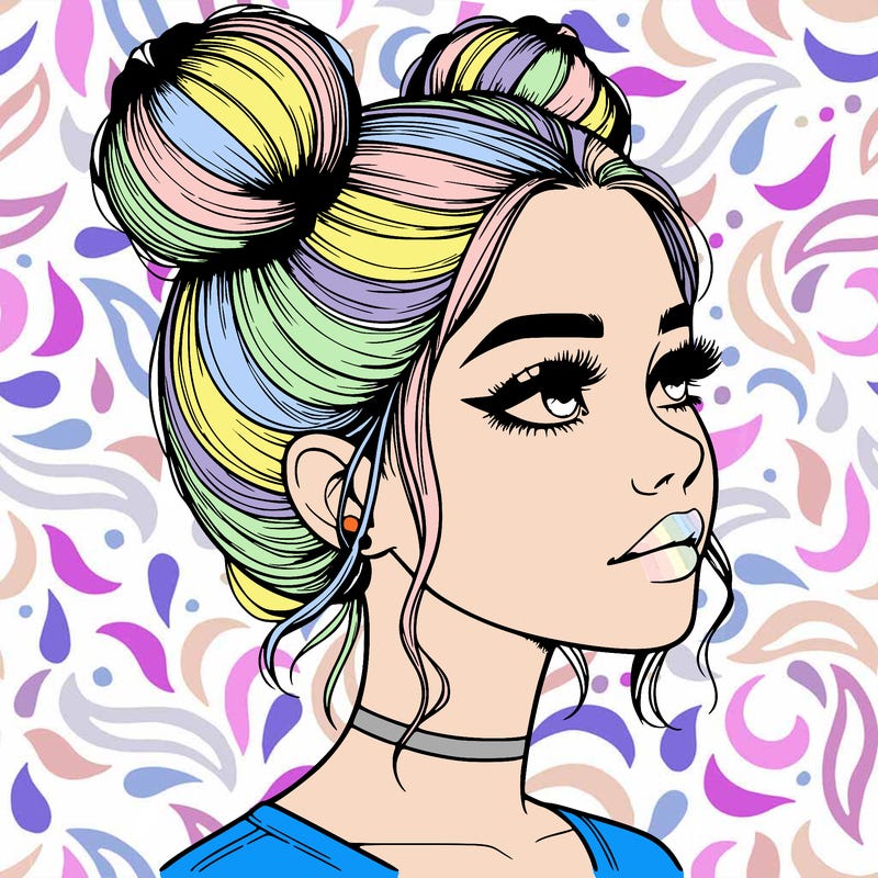 realistic girl with buns on the top of her head