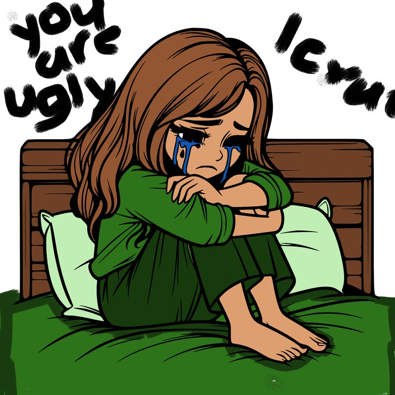 realistic girl crying on her bed over a break up