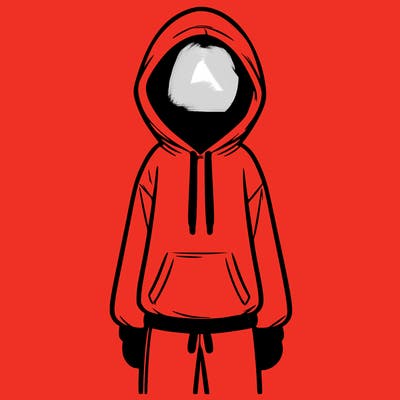 faceless girl in a tracksuit with a hood on and no hair